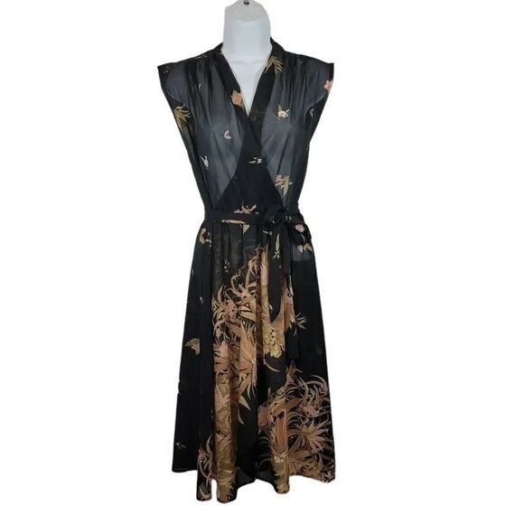 Vintage 70's Cascading Floral Sheer Chiffon Midi Dress Size 5/XS/Small - Picture 6 of 9